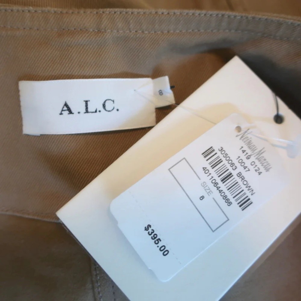 A.L.C. Bellamy Zip-Front Mini Dress Brown Stretch Twill Size 8 Belted Shift NEW - Picture 5 of 7